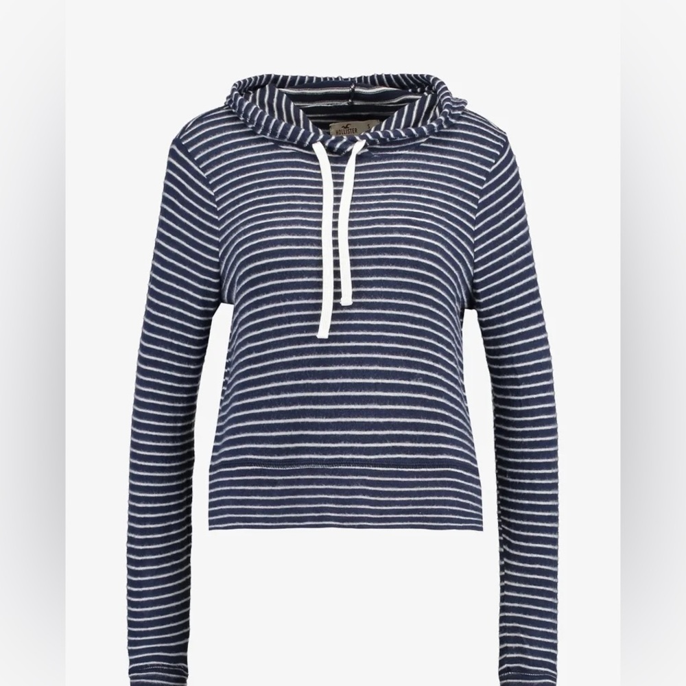 Hollister Striped Cropped Hoodie Navy White Lightweight‎ Size Small - Picture 1 of 8